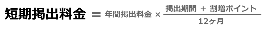 短期掲出料金=年間掲出料金×（（掲出期間＋割増ポイント）/12ヶ月）